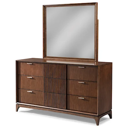 Mid Century Modern Nine Drawer Dresser and Mirror Set